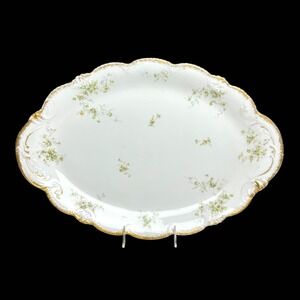 Theodore Haviland Limoges France Oval Platter Floral Gold Scalloped 18.5 Inch